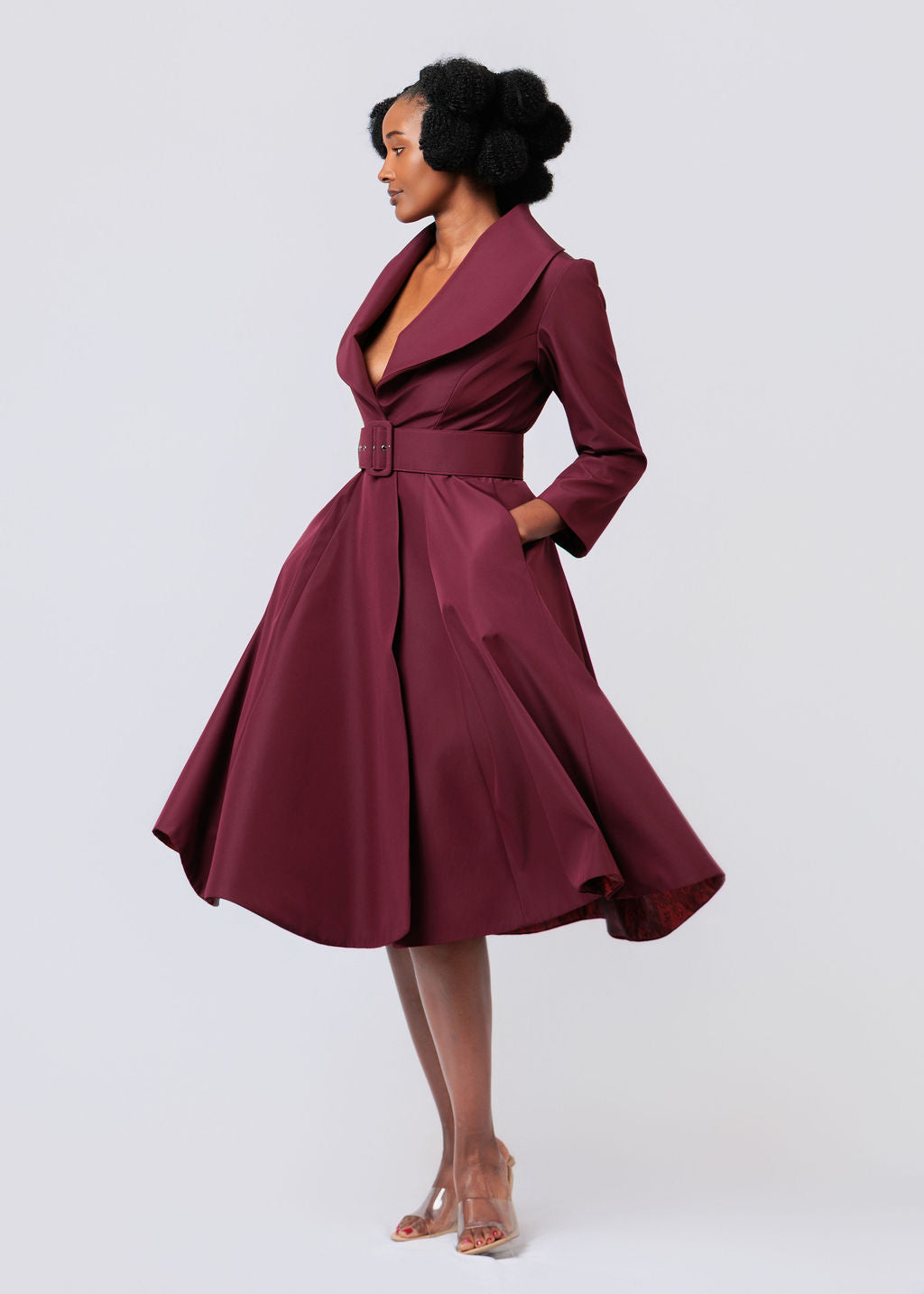 burgundy belted dress Boat Neck Belted Mini Dress-Burgundy M