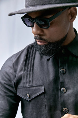 Linen Shacket With Pintucks