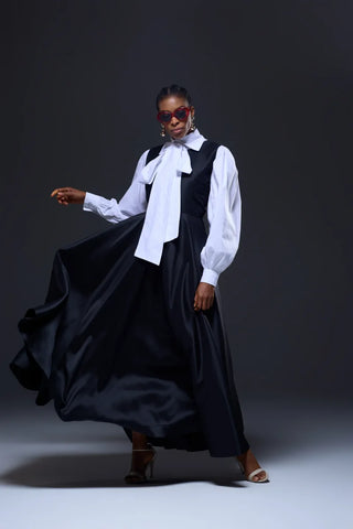 Model wearing Chic And Posh Maxi Dress And Shirt Set