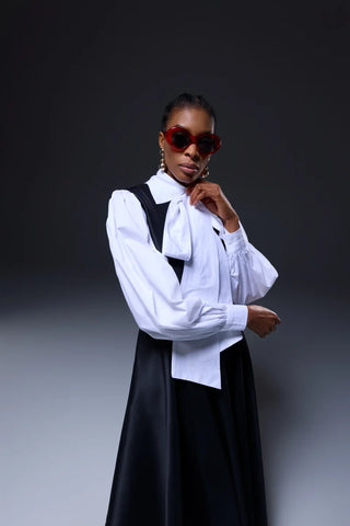 Model wears Chic And Posh Maxi Dress And Shirt Set for House of NALA