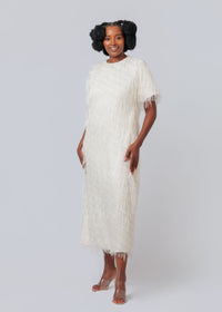 NALA Privé Chiffon White Fringe Dress
