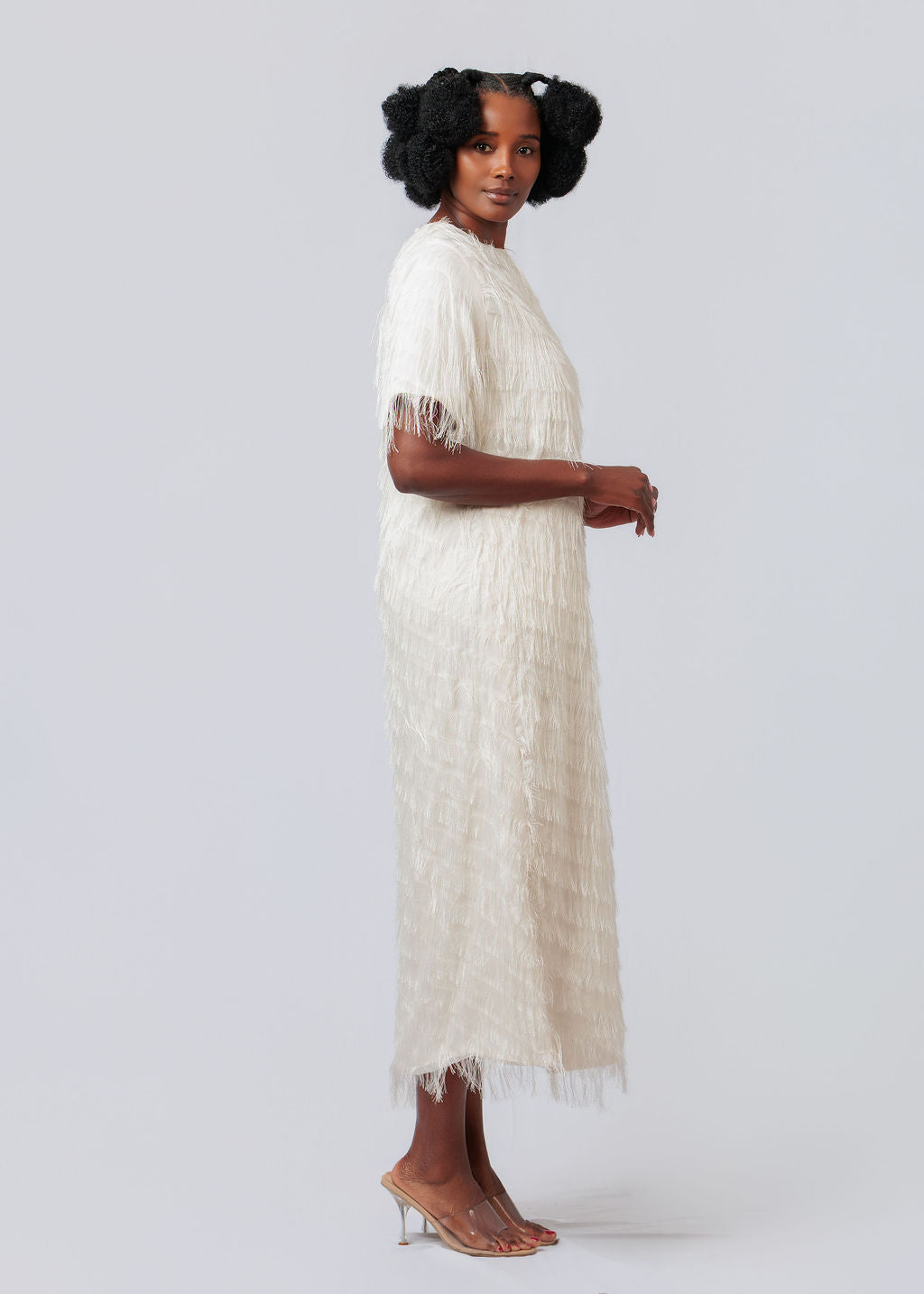 Chiffon White Fringe Dress