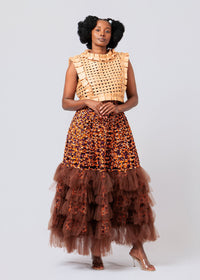 Beige Handwoven Satin Mesh Flaner Top