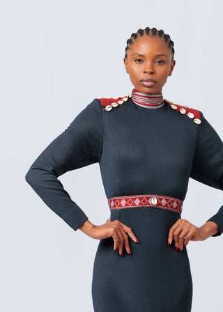 Sarayaa Navy Ada Long Sleeve Dress