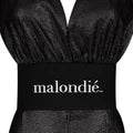 Black dress with Malondie branding on belt