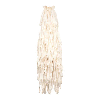 Beige tassel hanging on a white background