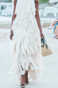 Malondie Fringe Layered Cream Dress