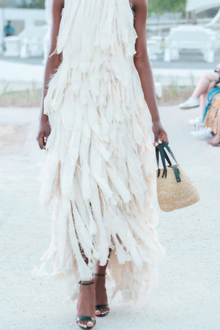 Malondie Fringe Layered Cream Dress