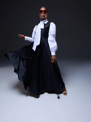 Model wears Chic And Posh Maxi Dress And Shirt Set