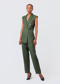 NALA Privé Olive Green Sleeveless Blazer Jacket