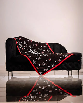 Black, red and white shawl by House of Ntu