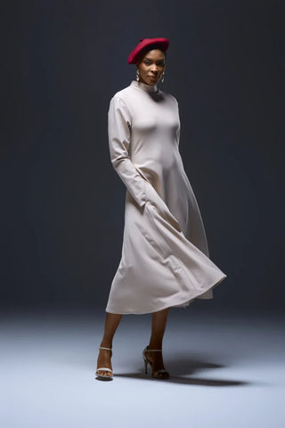 Nala Privé Knit Turtle Neck Long Sleeved Dress – Medium Beige RTW