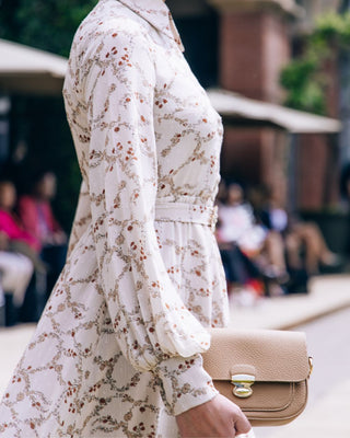 Close-up detail of floral long sleeve dress 