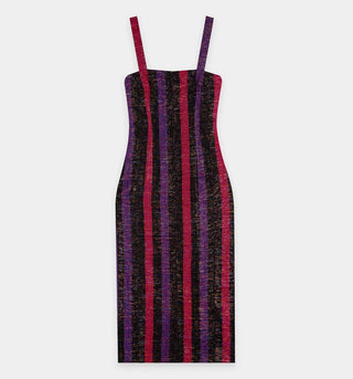 woven cotton striped midi dress with purple and pink stripes with straps by Kente Gentlemen. Midi-Dress. 