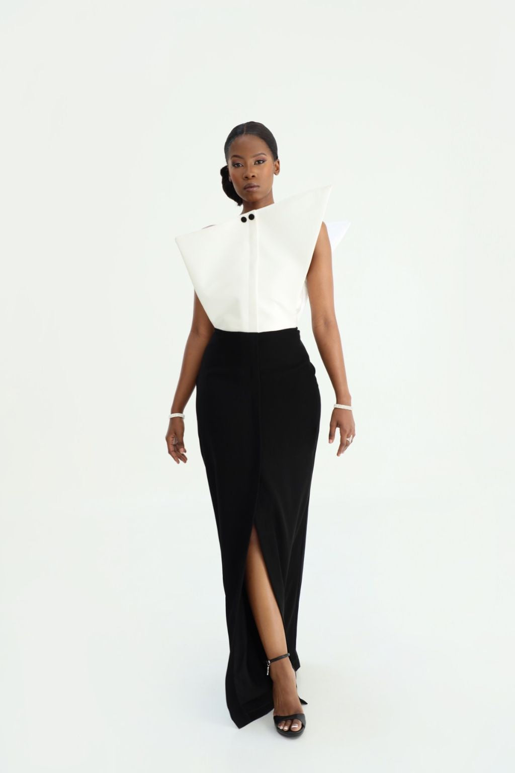 petite black mini dress Monarch Noir Sculptural Black & White Evening Dress