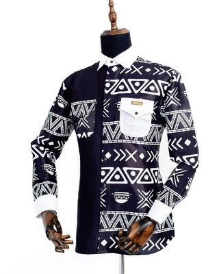 This sophisticated black and white printed shirt combines bold contrast with refined elegance. 